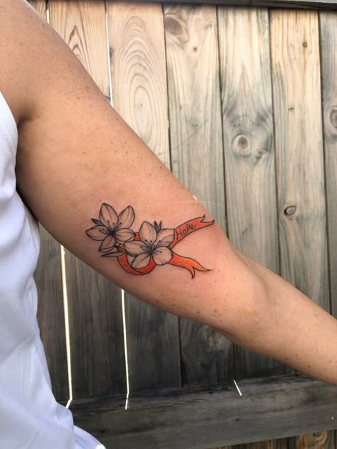 Ms Awareness Tattoo, Orange Ribbon Tattoo, Oliver Tattoo, Ms Tattoos, Pink Ribbon Tattoos, Journey Tattoo, Lily Tattoo Design, Awareness Tattoo, Dad Tattoo