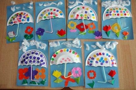 Paper Plate Umbrella Craft, Paper Plate Umbrella, Umbrella Craft, Kindergarten Art Projects, Montessori Toddler Activities, Spring Preschool, Paper Origami, Spring Crafts For Kids