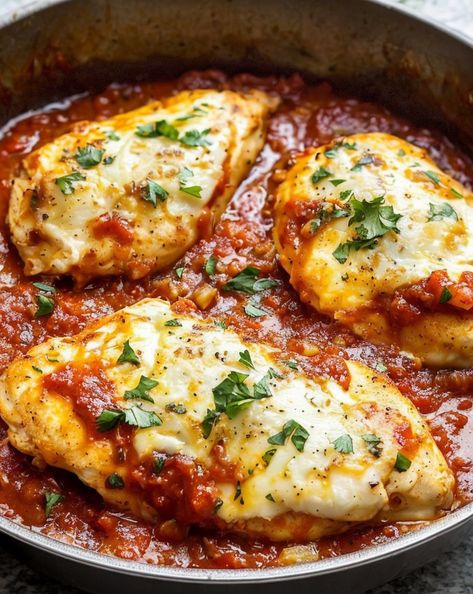 This Easy Mozzarella Chicken is a quick and delicious dinner favorite, featuring juicy chicken breasts smothered in marinara sauce and gooey mozzarella cheese. #MozzarellaChicken #EasyDinner #QuickMeals #ChickenRecipes #ComfortFood Easy Mozzarella Chicken, Chicken In Marinara Sauce, Marinara Chicken Recipe, Chicken With Marinara Sauce Recipes, Meals With Fresh Mozzarella, Chicken Marinara Recipe, Chicken And Marinara Recipes, Chicken And Marinara Sauce, Recipes With Fresh Mozzarella