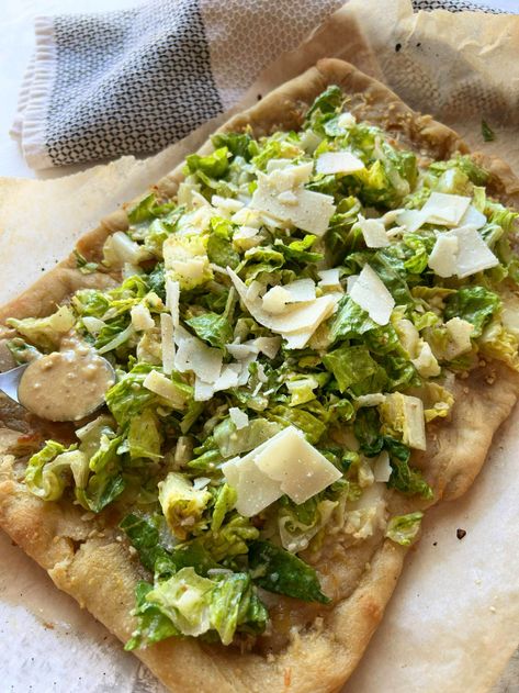 Caesar Salad Pizza Recipe, Cesar Salad Pizza, Caesar Pizza, Caesar Salad Pizza, Salad Pizza, Crisp Salad, Grilled Chicken Caesar Salad, Pizza Cheese, Family Nutrition