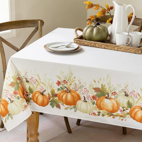 Spill Resistant Fabric Tablecloth with Pumpkins is Perfect for Thanksgiving Decoration!🎃✨🧡 #thanksgiving #thanksgivingdecoration #decorativetablecloth #pumpkintablecloth #falltabledecoration #ad Rectangle Table Cloth, Thanksgiving Tablecloth, Fall Tablecloth, Thanksgiving Table Runner, Table Runner Size, Autumn Pumpkins, Fall Table Runners, Autumn Table, Harvest Table