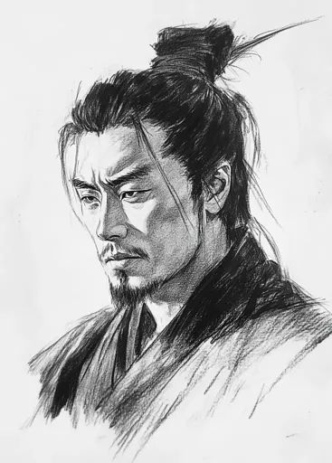 ↑↑↑ Larger size on website 🔸 The image is a pencil sketch of a man with long black hair pulled back into a bun. He has a goatee a Man With Long Black Hair, Samurai Hairstyle, Man With Long Hair, Male Face Drawing, Hair Pulled Back, Serious Expression, Pulled Back Hairstyles, Man Sketch, Young Actors