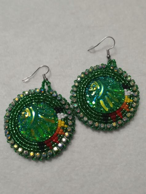 Green Beaded Earrings For Festivals And Gifting, Traditional Green Beaded Earrings For Festivals, Green Beaded Earrings For Festival, Festive Green Earrings With Colorful Beads, Green Flower-shaped Beaded Earrings, Handmade Beaded Earrings, Beaded Earrings Native, Head Dress, Handmade Earrings Beaded