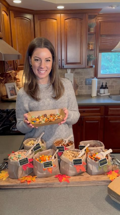 Create your own fall snack mix bar 🍁🧡 | The Magnolia Mercantile | The Magnolia Mercantile · Original audio Snack Mix Bar, Fall Popcorn, Fall Snack Mixes, Book Club Snacks, Book Club Food, Thanksgiving Candy, Snack Cart, Thanksgiving Snacks, Fall Snacks