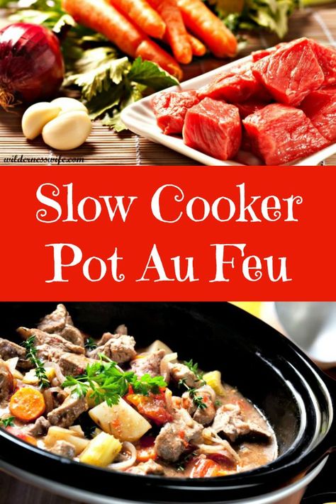 Pot au Feu literally means pot on fire. This delicious rustic French stew turns a economical, less expensive cut of beef into mouth watering tender one pot meal.  #beef #beefrecipe #beefstew #slowcookerbeefstew#slowcookerpotaufeu #crockpotrecipe #crockpotbeefstew #crockpotpotaufeu #potaufeu Pot Au Feu Recipe, French Stew, Kielbasa Recipes, Corned Beef Recipes, Beef Stew Crockpot, Easy Meat Recipes, One Pot Meal, Slow Cooker Beef Stew, Best Soup Recipes