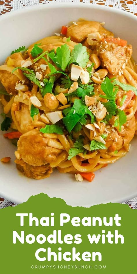 Peanut Butter Noodles Chicken, Recipes Using Thai Peanut Sauce, Thai Peanut Chicken And Veggies, Spicy Peanut Noodles With Chicken, Thai Peanut Sauce Noodles And Chicken, Asian Chicken Recipes With Noodles, Asian Peanut Chicken, Peanut Chicken Sauce, Peanut Sauce Noodles Chicken