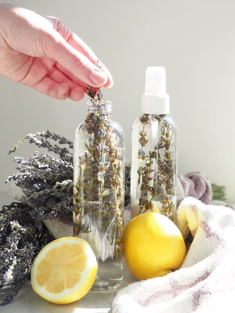 How to make natural lavender and lemon room spray for spring Lavender Room Spray Diy, Room Spray Aesthetic, Lemon Room, Diy Air Freshener Spray, Homemade Room Spray, Lavender Ideas, Lavender Room Spray, Lavender Pillow Spray, Room Spray Recipe