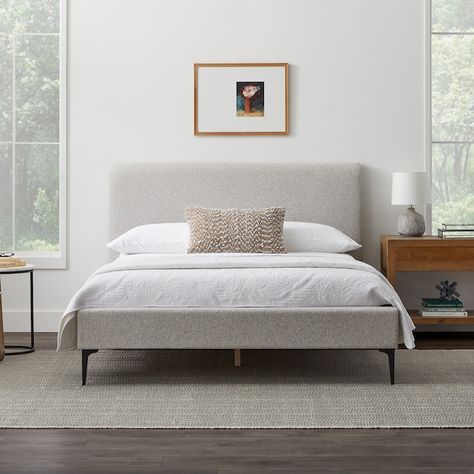 New Heights Dillon Light Gray King Contemporary Platform Bed in the Beds department at Lowes.com Gray Upholstered Bed, Grey Upholstered Bed, Contemporary Platform Bed, King Room, Platform Bed Upholstered, Modern Upholstered Beds, Upholstered Box Springs, Unique Bedroom, Bed Platform