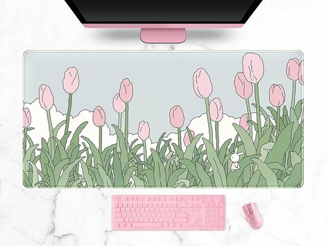 Desk Space Aesthetic, Pink Setup, Office Update, Anime Desk, Fairy Room, Gaming Area, Home Watercolor, Space Aesthetic, Desk Mouse Pad