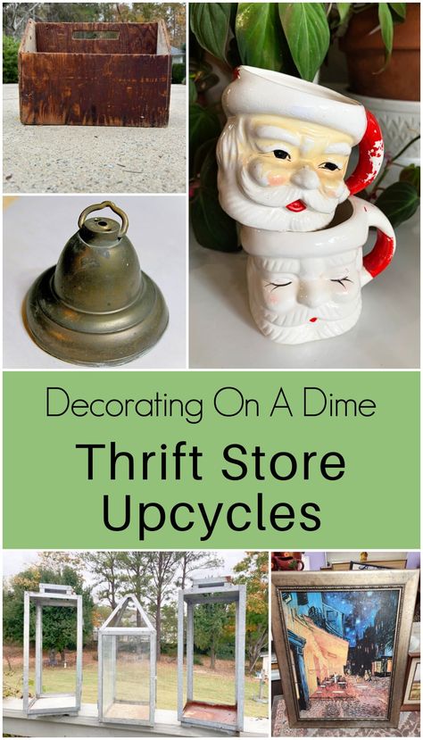 Thrift store finds repurposed into home decor items. Repurposed Goodwill Finds, Repainted Thrift Store Figurines, Enamel Pans Repurposed, Vintage Repurposed Items Upcycling, Thrift Store Repurposing, Upcycled Thrift Store Finds, Trash To Treasure Ideas Thrift Store Finds, Goodwill Upcycle Decor, Upcycle Antiques