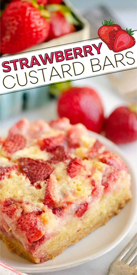 Strawberry Custard Pie, Custard Bars, Strawberry Custard, Sugar Cookie Crust, Dessert Items, Sugar Cookie Mix, Homemade Recipes Dessert, Summer Baking, Egg Custard