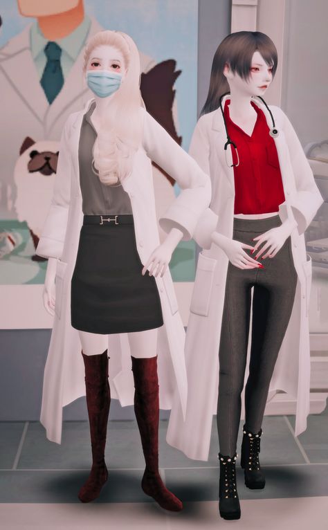 Momominuo (Momominuo-Shining Nikki Perfect Experiment Set...) Sims 4 Cc Doctor Outfit, Sims 4 Detective Cc, Sims 4 Doctor Cc, Women's Lab Coat, Detective Outfit, Doctor Coat, Cc Shopping, Doctor Outfit, Sims 4 Dresses