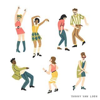 Loon Illustration, Coral Girls, Dancing People, Swinging Sixties, People Dancing, Painting People, People Illustration, Animation Design, Illustration Girl