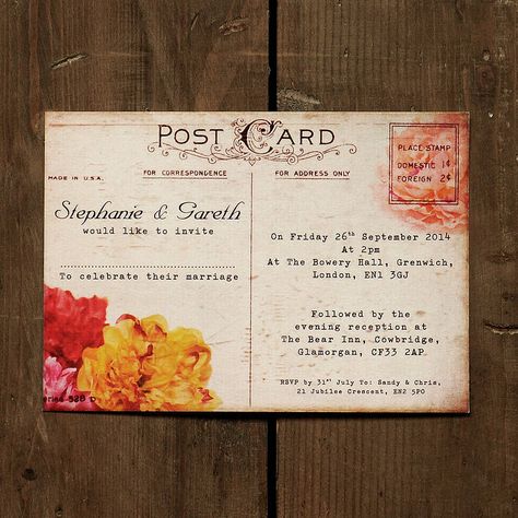 Wedding Invitations Australia, Invitation Card Format, Postcard Wedding, Postcard Wedding Invitation, Wedding Invitations Uk, Printable Postcards, Wedding Postcard, Creative Wedding Invitations, Postcard Invitation