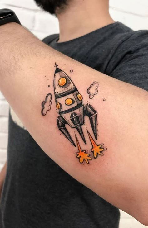 Rocket Ship Tattoo, Spaceship Tattoo, Rocket Tattoo, Pop Art Tattoos, Astronaut Tattoo, Quotes Nature, Nature Elements, Clever Tattoos, Wrist Tattoos For Guys