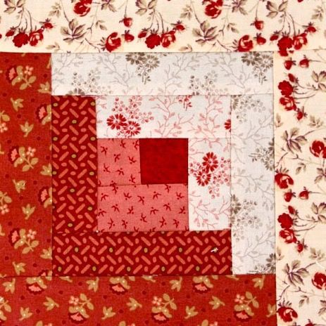 Easy Log Cabin Tutorial by http://quiltingstories.blogspot.com/2014/08/easy-log-cabin-tutorial-block-red-pink-beige.html Log Cabin Block Arrangements, How To Sew A Log Cabin Block, How To Make A Log Cabin Quilt Block, Hoffman Panel Quilt Ideas, 9 Inch Log Cabin Block Pattern, Layer Cake Log Cabin Quilt Pattern, Log Cabin Quilt Pattern Using Jelly Rolls, Pink Log Cabin Quilt, Log Cabin Quilt As You Go