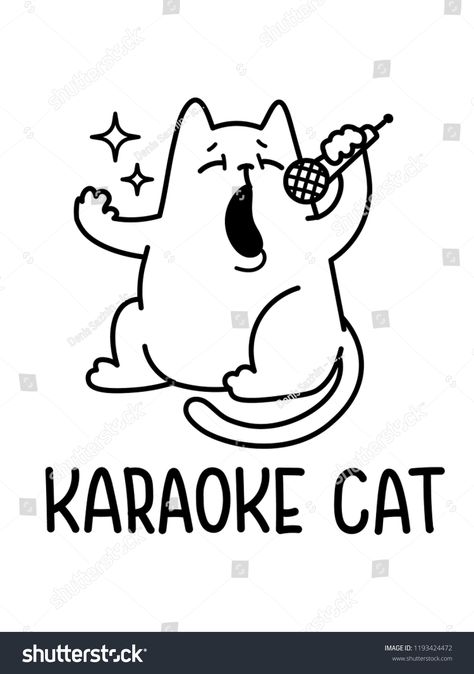 A Vector Drawing Of A Cat Singing In A Karaoke Holding A Microphone With Stars AroundCat#Singing#Vector#Drawing Singing Character Design, Karaoke Drawing Reference, Cat Singing Drawing, Karaoke Drawing, Singing Doodle, Singing Drawing Reference, Karaoke Illustration, Sing Cartoon, Singer Drawing