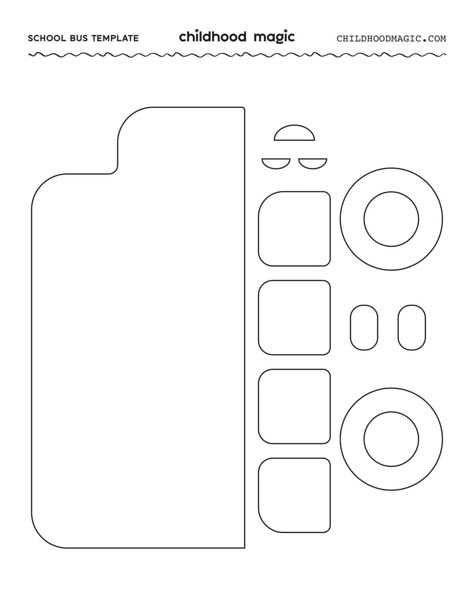 School Bus Template - Free Printable and a Bus Craft - Bus Printable Template, School Bus Kindergarten Activity, Shape School Bus Craft, Preschool Bus Activity, Bus Art And Craft For Preschool, School Bus Clip Art, Printable School Bus Template, School Bus Coloring Page Free Printable, Bus Art And Craft