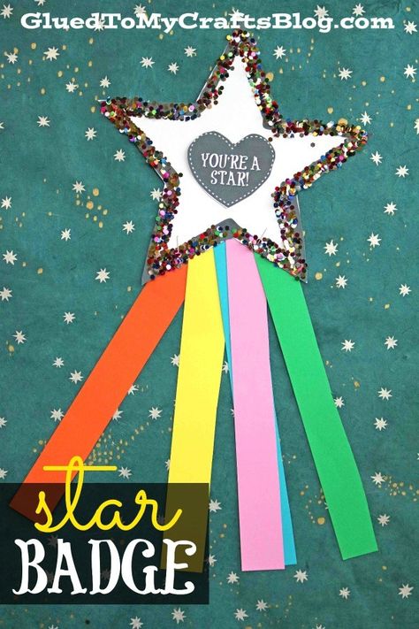 You're A Star Paper Badge - Kid Craft - Maybe our craft can help spark the act or even a conversation with your child. Remember - when we do nice things and say nice things we fill someone’s bucket. When we make someone feel bad or bully someone, we are emptying their bucket. Paper Badges Ideas, Birthday Chart For Preschool, Badges Diy, School Badges, Star Badge, Valentine's Day Crafts For Kids, Music Crafts, Stars Craft, Preschool Art Activities