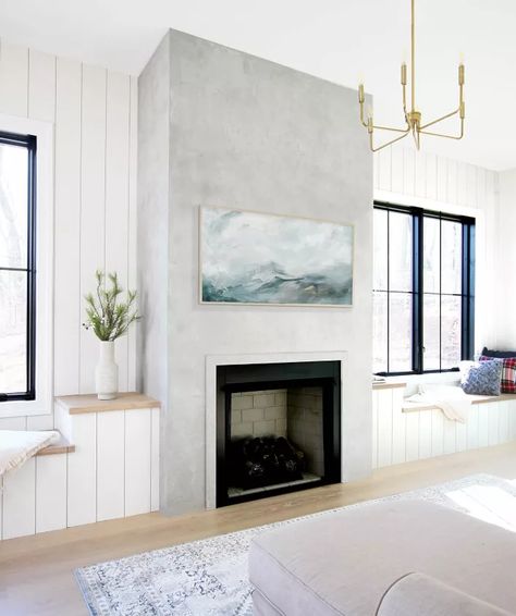 I love the look of concrete and it’s a great way to add an industrial or modern vibe to a room. However, adding a solid concrete wall or fireplace after the fact is usually not an option. But there is a way to achieve a really nice concrete look using Venetian plaster.In this tutorial, I’m going to show you how I created a concrete look on one of the fireplaces in my sister-in-law’s house using Venetian plaster.Use the Best PlasterBefore starting a plaster project, it’s important th… Plank And Pillow, Popular Paint Colors, Concrete Fireplace, Venetian Plaster, Fireplace Remodel, Up House, Home Fireplace, Fireplace Makeover, Plaster Walls