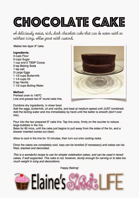 Elaine's Sweet Life: Rich Dark Chocolate Cake {Recipe} Sour Cream Chocolate Cake Recipe, Cake Ingredients List, Chocolate Sponge Cake Recipe, Dark Chocolate Cake Recipes, Baking Chart, Choc Cake, Dark Chocolate Cake, Cake Filling, Cake Bread