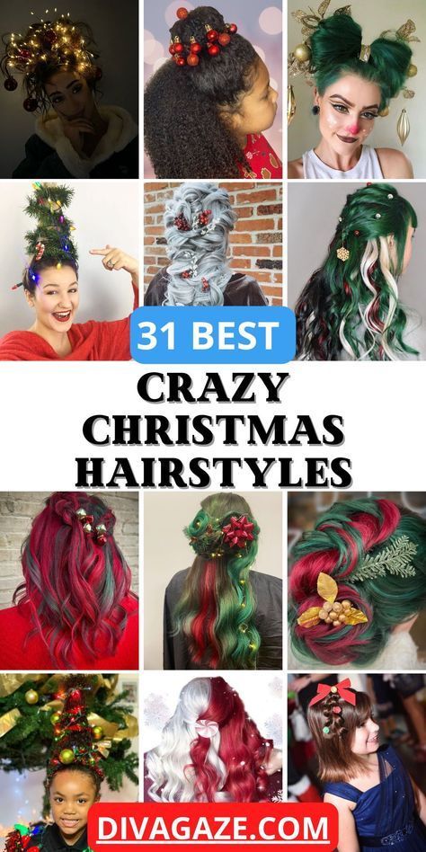 Christmas Hairdos For Kids, Grinch Day Hair Ideas, Christmas Wacky Hair Day, Holiday Crazy Hair Day, Wacky Christmas Hair, Grinch Hair Ideas, Crazy Hair Day Ideas Christmas, Christmas Crazy Hair Day At School, Fun Christmas Hair Ideas