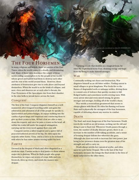 Fantasy Gods, Dnd 5, Four Horsemen Of The Apocalypse, Four Horseman, Monster Manual, Dnd Stats, The Four Horsemen, Dnd Homebrew, Dungeon Master's Guide