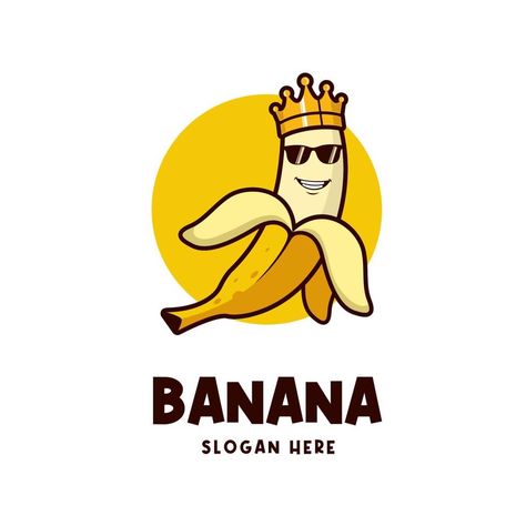 banana king logo. banana illustration with crown and cool glasses Banana Chips Logo, Banana Icon, Logo Banana, Chips Logo, Banana Vector, Banana Logo, Banana Illustration, Banana Cartoon, Banana Wallpaper