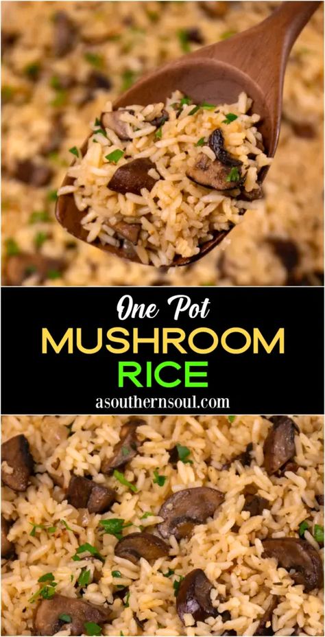 One Pot Mushroom Rice - A Southern Soul Delicious Rice Recipes, Mushroom Rice Recipes, Rice Mexican, Savoury Rice, Caramelized Mushrooms, Rice Sides, Supper Meals, Mushroom Side Dishes, Lemon Roasted Chicken