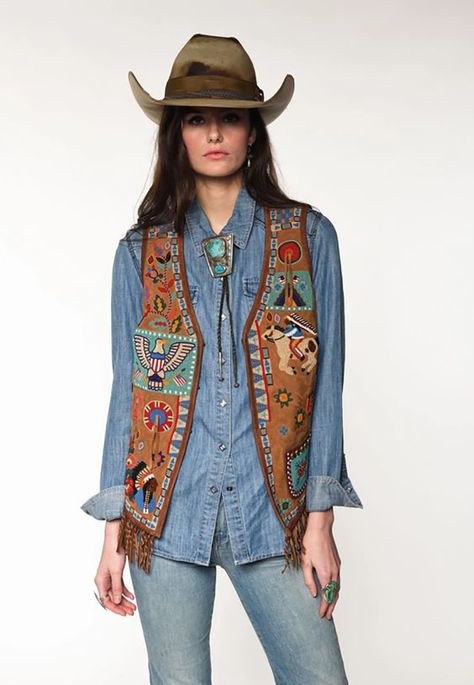 Southwestern Clothing, Cowgirl Clothes, Western Trend, Modern Western, Suede Vest, Cashmere Accessories, Blue Vests, Cowgirl Outfits, Leopard Print Dress