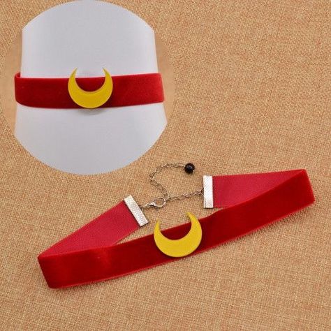 Sailor Moon Party, Sailor Moon Costume, Sailor Moon Merchandise, Red Choker, Moon Crafts, Velvet Necklace, Moon Party, Sailor Moon Cosplay, Anime Crafts