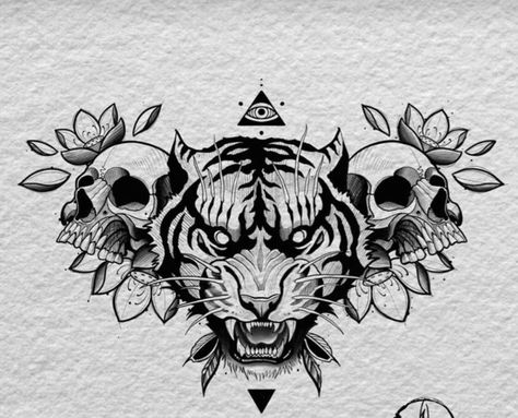 Animal Chest Piece Tattoo, Full Chest Tattoo Design, Neotraditional Chest Tattoo, Chest Tattoos Men's Ideas, Chest Tattoos Men, Tiger Chest Tattoo, Chest Tattoo Men Ideas, Chest Tattoo Drawings, Full Chest Tattoos