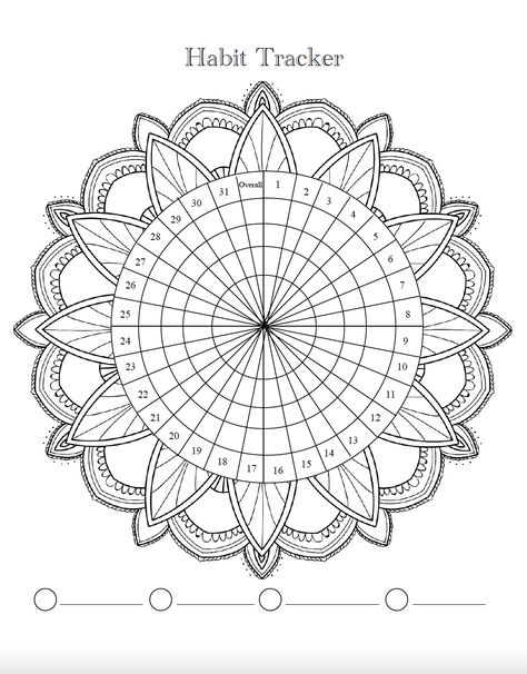 Habit Tracker Coloring Page, Fun Habit Tracker, Circular Habit Tracker, Tracker Printable Free, Habits To Track, Tips To Be Successful, Track Tips, Mandala Meaning, Cleaning Checklist Printable Free