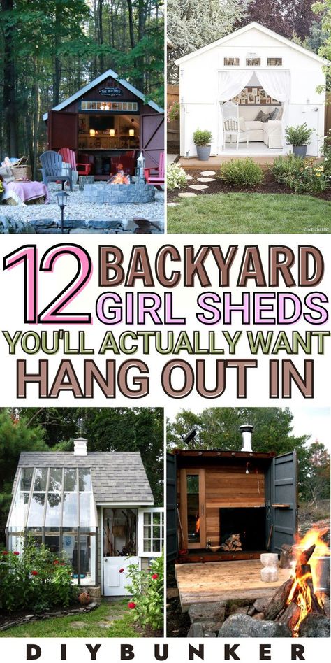 Entertainment Shed Backyards, How To Make A Shed Look Nice, Shed Diy Ideas, How To Build A She Shed Cheap Easy Diy, Unique Shed Designs, Backyard Shed Hangout Ideas, Outdoor She Shed Ideas, Diy Sheds Ideas Backyard, Storage Buildings Ideas Sheds Backyards