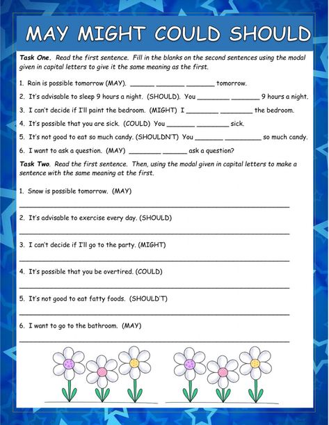 Should And Could Worksheet, May Might Worksheet, Might Worksheet, Teaching Vowels, English Teaching Materials, English Teaching, Grammar Lessons, English As A Second Language (esl), Grammar Worksheets