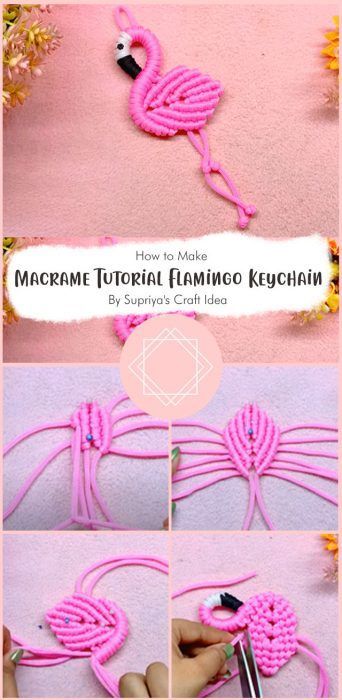 Lovely Macrame Flamingo Keychain Free Pattern Ideas - Carolinamontoni.com Jewelry Hooks On Wall, Macrame Flamingo Keychain, Moon Macrame Tutorial, Macrame Flamingo Diy, Easy Macrame Projects Diy, Free Macrame Wall Hanging Pattern, Flamingo Knitting Pattern Free, Macrame Patterns Tutorials Free, Macreme Leaves Diy