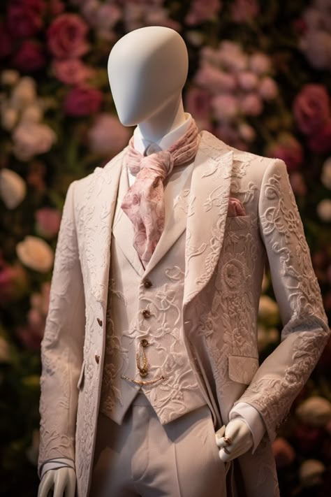 Rose flower inspired suit Ball Tuxedo For Men, Royalty Suits Men, Wedding Male Suit, Prom Dress For Men, Groom Suit Prince, Men Prince Suit, Fairytale Suit Men, Fairytale Groom Suit, Fairytale Suits For Men