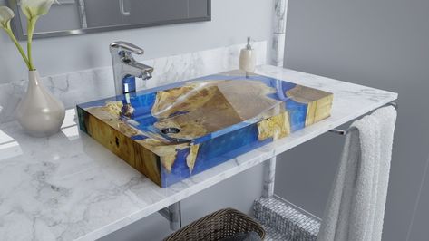 Epoxy Sink Bathroom, Epoxy Sink, Diy Bathroom Sink, Bathroom Design Wood, Epoxy And Wood, Wood Resin Table, Wood Carving Furniture, Wood Sink, Woodworking Shop Projects