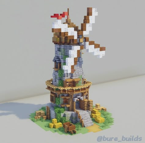 Minecraft Lighthouse, Minecraft Building Designs, Farm Windmill, Art Cube, Minecraft Interior Design, Minecraft Farm, Easy Minecraft Houses, Windmill Design, Diy Minecraft