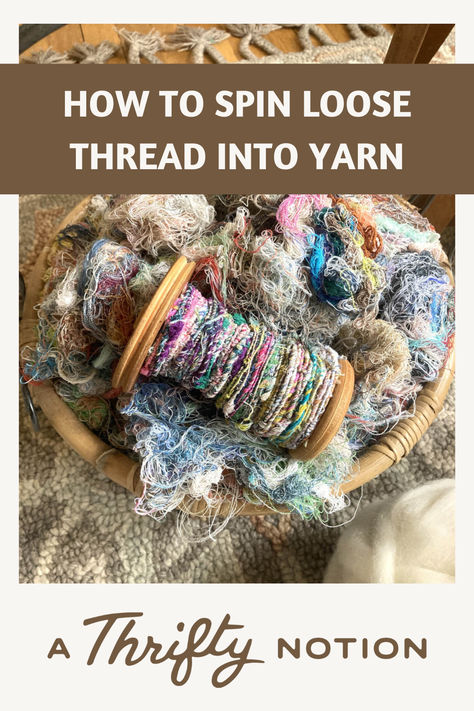 Discover the beauty of scrappy thread yarn with this blog post from A Thrifty Notion! This is a great project for concious crafters who dabble in sewing and other needlework! Waste Yarn Projects, Recycled Yarn Projects, Scrap Thread Ideas, Scrappy Yarn Projects, Novelty Yarn Projects, Art Yarn Projects, Scrap Yarn Knitting Projects, Rag Yarn, Scrap Yarn Projects