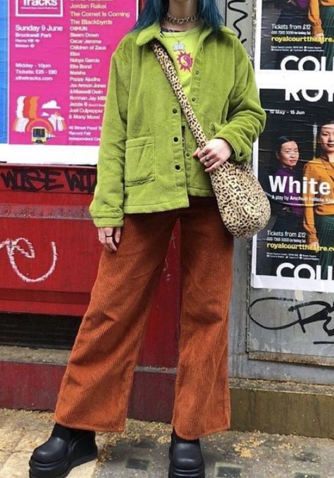 Maroon Pants Outfit Aesthetic, Colorful Masc Fashion, Artsie Aesthetic Outfits, Canadian Spring Outfits, Funky Chic Outfits, Whimsy Aesthetic Outfits, Colorful Vintage Outfits, Statement Pants Outfit, Artsy Clothing Aesthetic