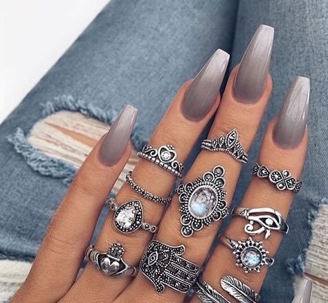 ❀Pinterest: @Kaylad61❀ Coffin Nails Ombre, Polygel Nail, Ombre Nail Art Designs, Unghie Sfumate, White Acrylic Nails, Nail Art Ombre, Gray Nails, Super Nails, Ideas Nails