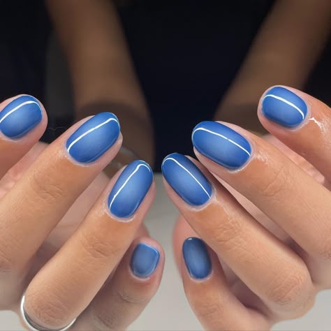 Feels so magical✨✨ aura nails>> #nails #gelx #nailsofinstagram #nailtech #nailsnailsnails #nailart #nailaddict #naildesigns #nailporn #nailjunkie #nailartist #nailinspo #nailideas #vancouver #trend #aura #auranails Navy Aura Nails, Blue Nails Acrylic Almond, Aura Chrome Nails, Cute Blue Nails, Blue Aura Nails, Cutesy Nails, White Aura, Aura Nails, Navy Blue Nails