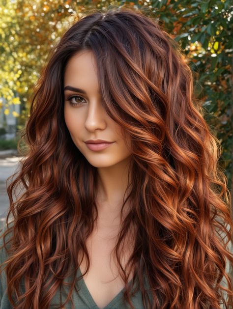 18 Low Maintenance Brunette Balayage Hair Ideas You Must Try in 2024 – Scan to Talk Dark Copper Brunette Hair, Brown And Red Balayage Hair, Hair Color Ideas For Yellow Skin Tone, Brown Cinnamon Hair Color Highlights, Long Fall Hair Color Ideas, Bronze Ombre Hair, Light Brown To Copper Balayage, Copper Red Hair Color Balayage, Balayage Natural Hair