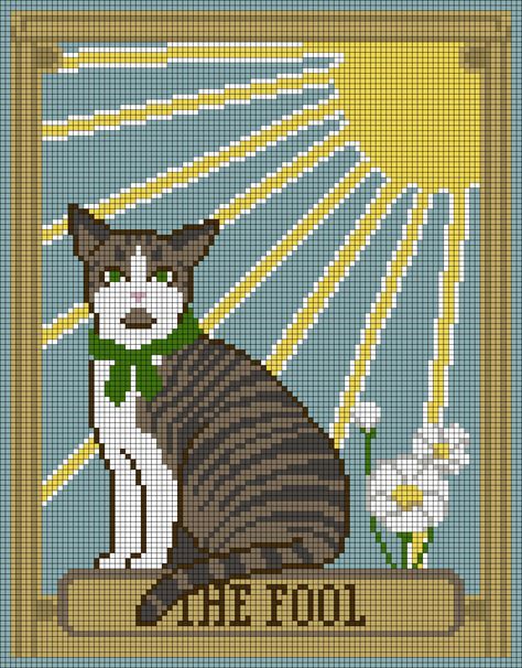 Art Deco Cross Stitch Patterns, Tarot Alpha Pattern, Animal Alpha Pattern, Tarot Pixel Art, Cat Alpha Pattern, Cat Pixel Art, Funny Tapestry, Cross Stitch Quotes, Witchy Halloween