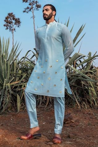 Runit Gupta | Designer Kurta, Nehru Jackets and Sets, Shirts for Men Silk Kurtas, Organza Kurta, Wedding Kurta For Men, Sea Blue Color, Mens Casual Suits, Indian Groom Wear, Men Fashion Photo, Gents Kurta Design, Gents Kurta