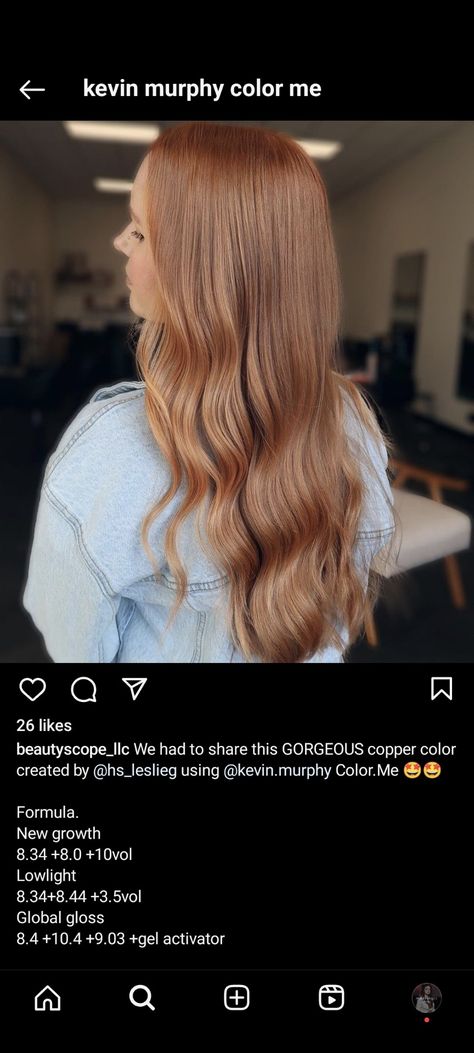 Ginger Hair Color Wella, Kevin Murphy Formulas, Kevin Murphy Hair Color Chart, Kevin Murphy Color Me Formulas, Strawberry Blonde Hair Formula, Strawberry Blonde Formula, Haircolor Formulas, Copper Hair With Highlights, Hair Stylist Tips