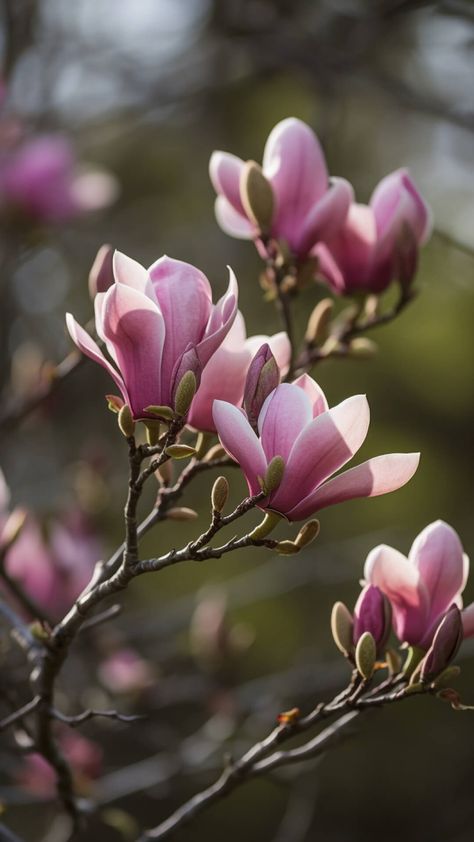 Magnolia Bud, Pink Magnolia Flower, Magnolia Photography, Water Lilies Art, Japanese Magnolia, Magnolia Tattoo, Magnolia Branch, Plant Study, Magnolia Tree