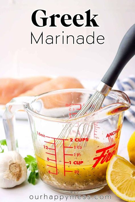 This tangy, flavorful Greek marinade is perfect for grilling and roasting everything from chicken to steak to vegetables, yielding tender, juicy meat that is packed with mediterranean flavor. Greek Marinade, Mediterranean Sauce, Curried Couscous, Greek Vegetables, Greek Sauce, Perfect Grilled Chicken, Greek Chicken Marinade, Greek Chicken Salad, Condiment Recipes