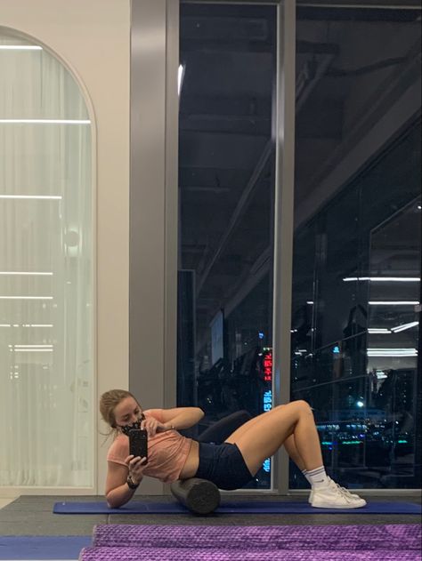 Gym aesthetic, athlete, stretching, gym shorts, crop top gym, Foam Roll Aesthetic, September Mood, Foam Roll, Fitness Aesthetic, Gym Aesthetic, Foam Rolling, Workout Aesthetic, Row Machine, Gym Equipment